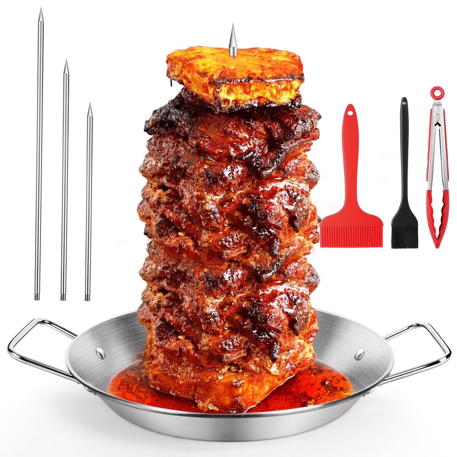 Al Pastor Skewer for Grill, Upgraded Stainless Steel Vertical Skewer for Tacos Al Pastor Shawarma Kebabs Smoker Oven