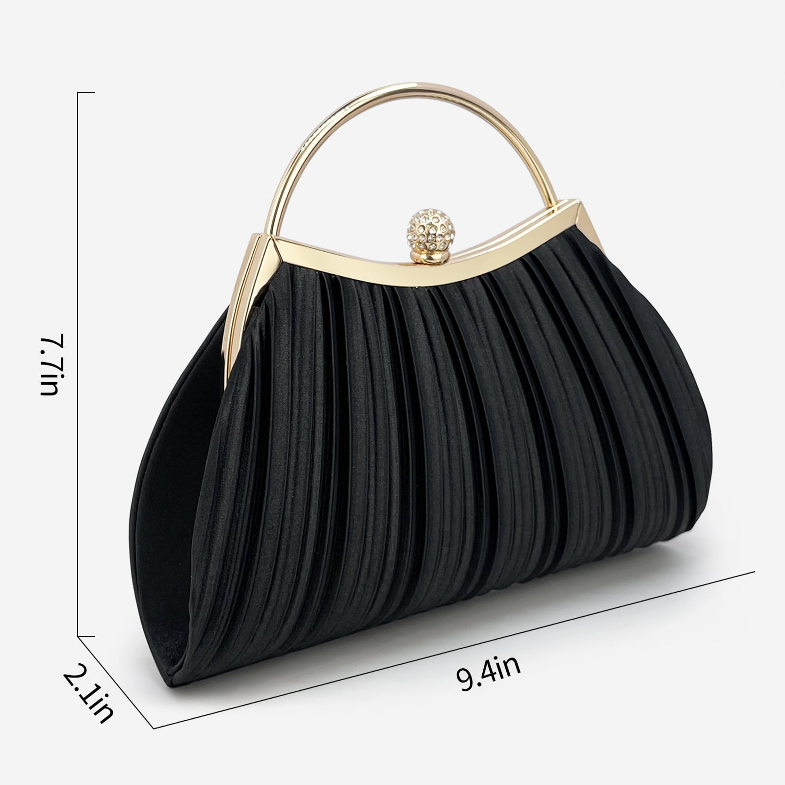Clutch Purses for Women Evening Bags Party Clutches Handbag With Detachable Chain Strap for Cocktail Party Black Wedding Purses with Pleated