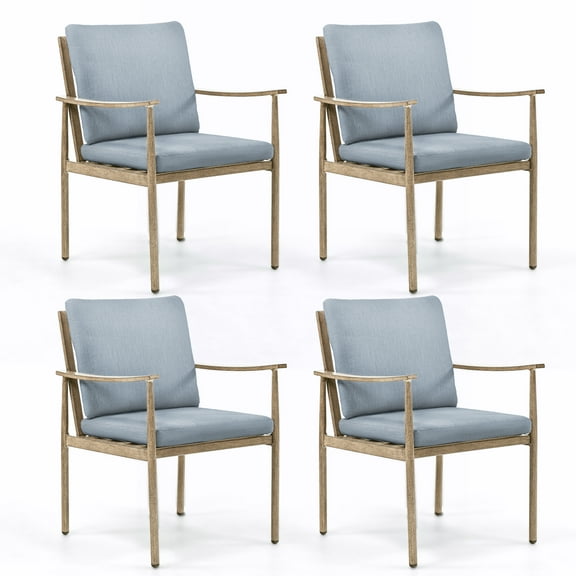 HAPPATIO Outdoor Dining Chairs Set of 4, Aluminum Patio Dining Chairs with Cushion, Ergonomic Rope Design Backrest and Armrest,for Porch Backyard Pool, Brown