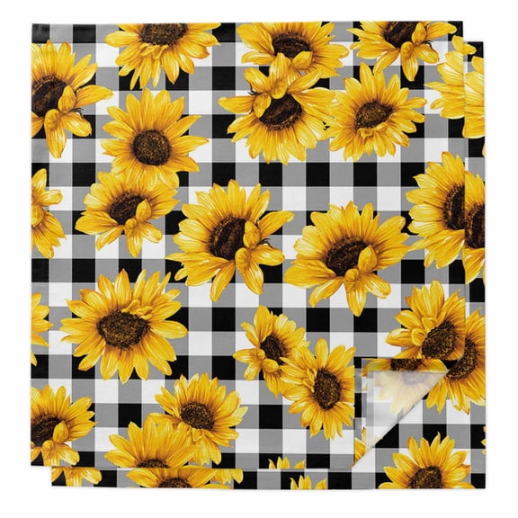 Cloth Napkins Set of 2 - 20x20 Inches, Sunflowers Blossom Washable Reusable Table Napkins, Spring Summer Garden Flowers Check Soft & Absortbent Dining Napkin for Party Wedding Hotel Restaurant