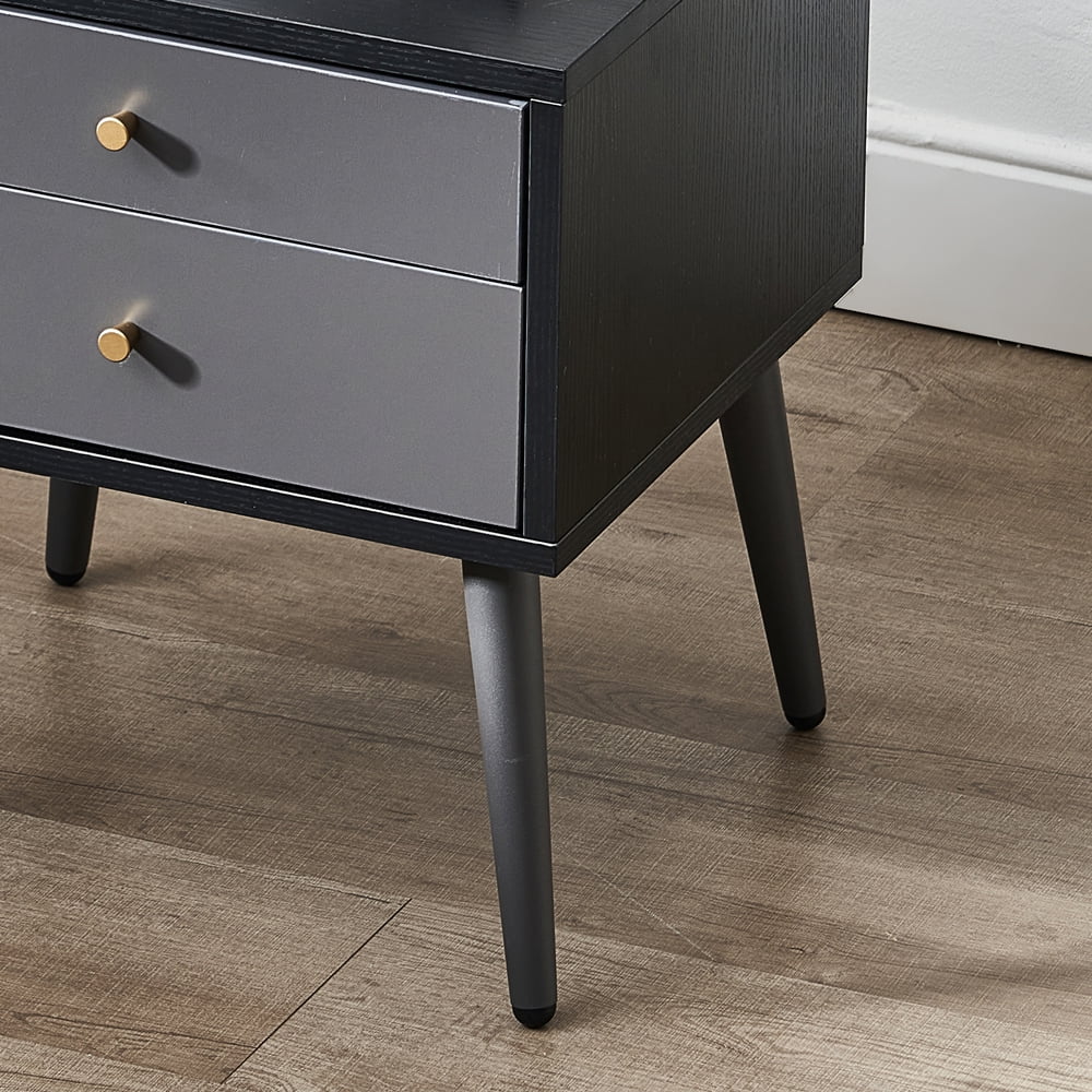 Private Jungle Two fitted modern bedside tables with 2 drawers,Suitable for Bedroom/Living Room/Side Table,Dark Gray
