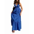thumbnail image 3 of Women's V Neck Maxi Dresses Line Tiered Flowy Sleeveless Swing Travel Sundress Dress for Summer Casual Beach Blue S, 3 of 10