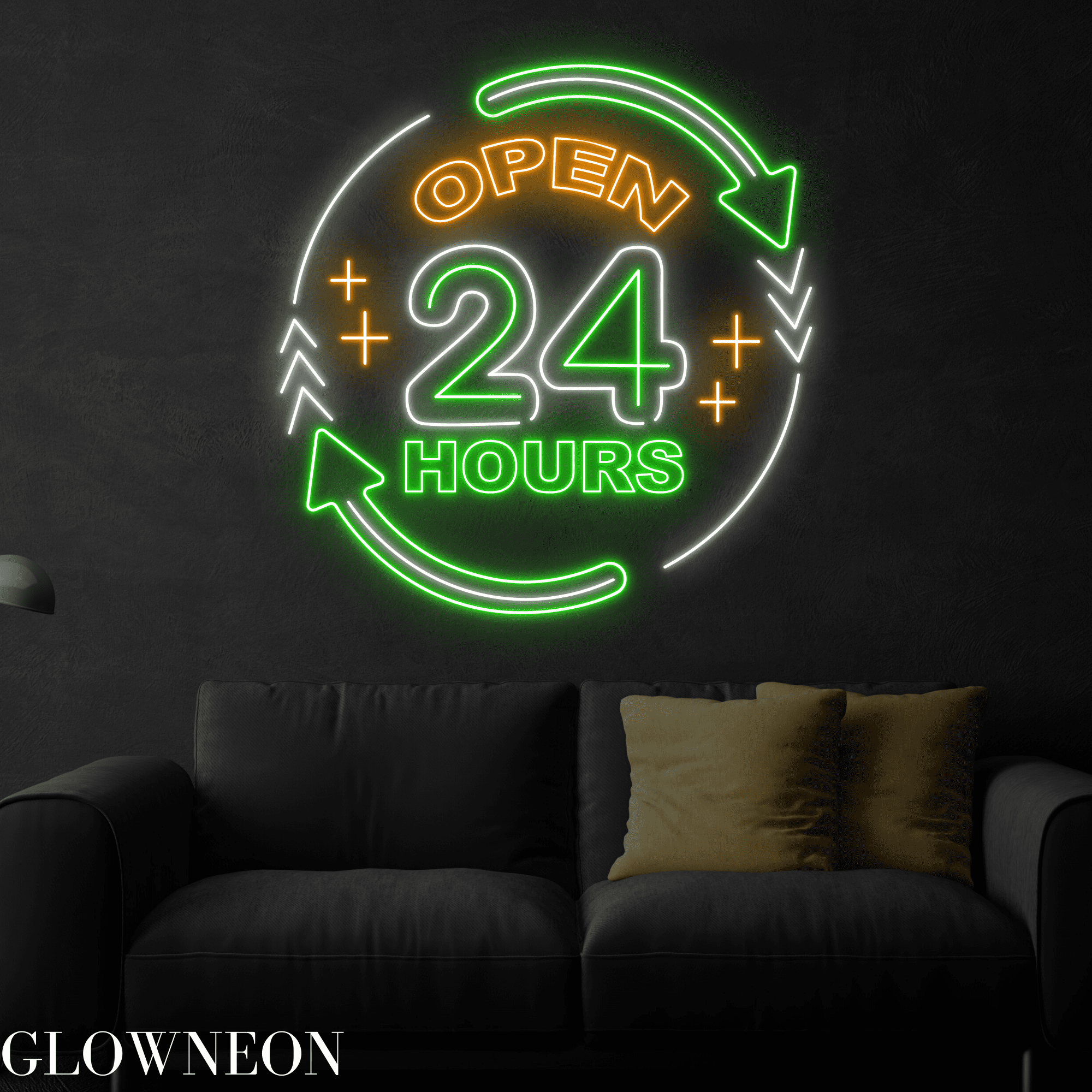 Glowneon Open 24 Hours Neon Sign, 24 HourBar Pub Wall Led Decor