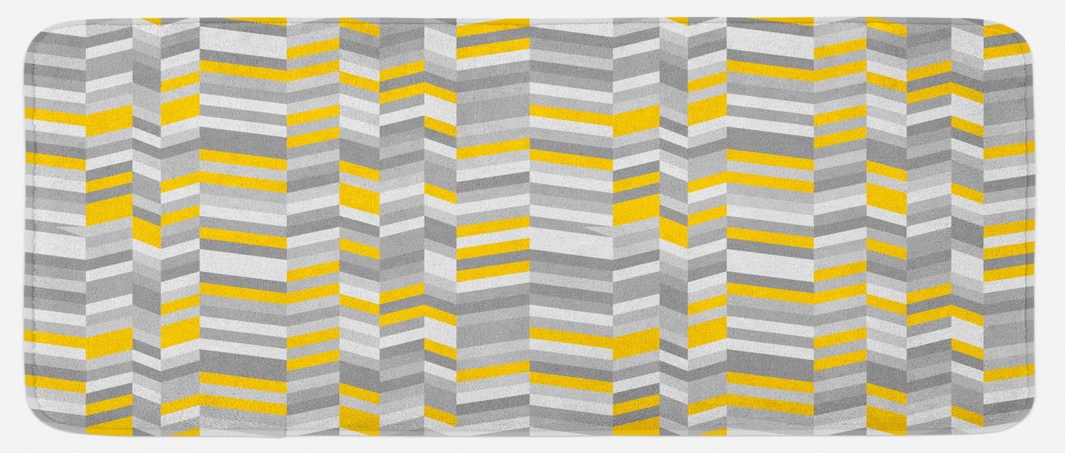Grey and Yellow Kitchen Mat, Geometric Vintage 60s Home Pattern