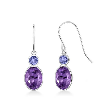 - 1.74 Ct Oval Purple Amethyst Blue Tanzanite 14K White Gold Earrings