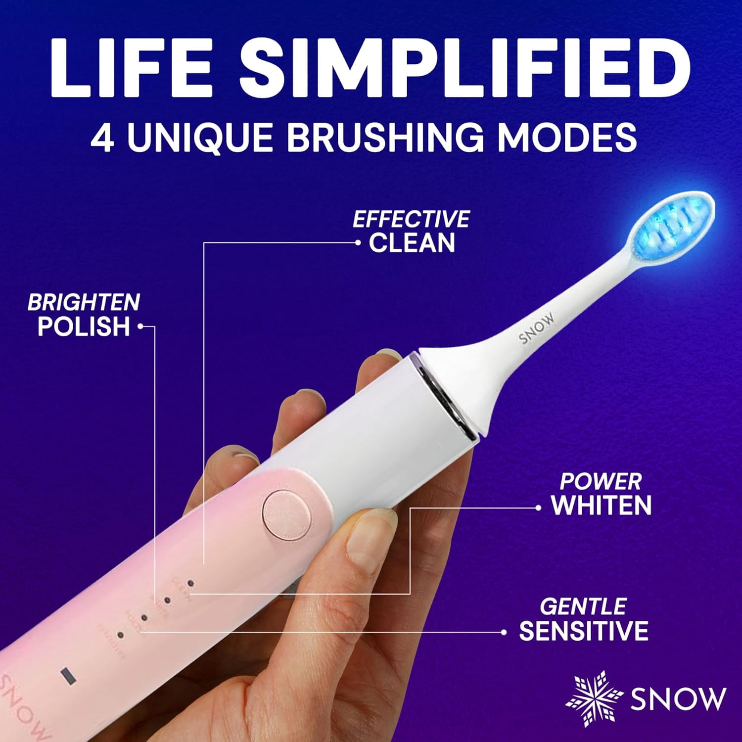 Snow LED Electric Toothbrush Gen 2 - Rechargeable Electronic Brush for Adults - Sonic Technology w/LED Light Whitening & Cleaning Powered w/Sonic Technology for Oral Routine Coastal Sunset Pink Gen2