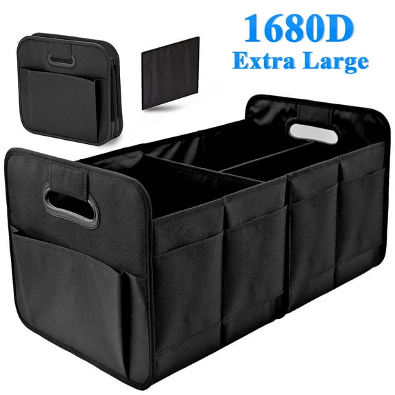 cyrico Car Trunk Organizer, Large Capacity Car Trunk Storage Organizer with Handle for Any Cars and SUV, Black Collapsible Multi-Compartment Organizer