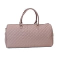 thumbnail image 3 of Women's Quilted Leather Weekender Travel Duffel Bag With Rose Gold Hardware - Large 22" Size - Cute Satin Inner Lining - Mauve, 3 of 6