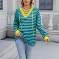 thumbnail image 3 of Craaazy Womens Striped Sweatshirt Drawstring V Neck Pullover Long Sleeve Striped Color Block Tops Casual Loose Comfy Blouse Gifts For Women, 3 of 8