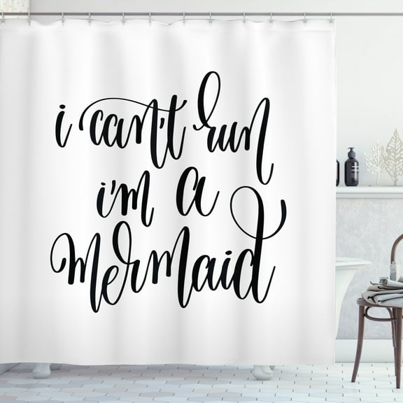 Ambesonne I'm Mermaid Shower Curtain, Mythical Saying, 69"Wx75"L, Black White
