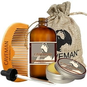 Caveman 2oz Beard Oil, 2oz Beard Balm, Custom Wooden Comb, Caveman Bag - Scent: Orange Bourbon