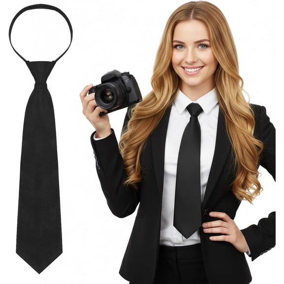 Black Tie 35cm/13 Pre-Tied Ties for Women Neck Ties Accessory School Business Wedding Cosplay Necktie