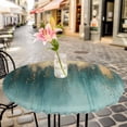 thumbnail image 6 of Modern Turquoise Gold Round Tablecloth for 55-60 Inch Tables,Fitted Table Cover with Elastic Edge,Abstract Teal Minimalist Art Waterproof Outdoor Table Cloth Protector for Patio Garden Dinner Picnic, 6 of 9
