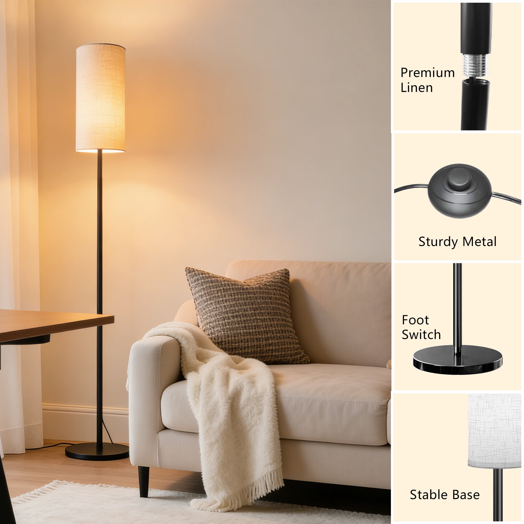 GUPUP Modern Floor Lamp for Living Room, 60" Tall Standing Lamp with Remote Control, 9W LED Bulb Included