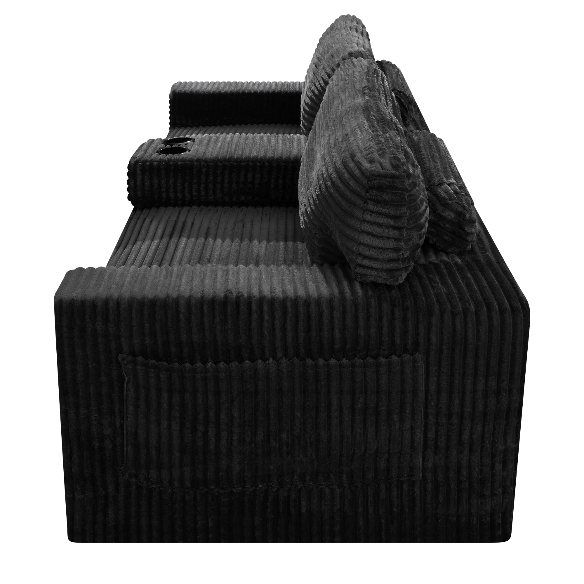 Leumius 91.7" Boneless Couches for Living Room,Plush Corduroy 3 Seater Sofa with Built-in Cup Holders and Side Storage Pocket,No Assembly,Black