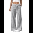 thumbnail image 3 of Pantalones de Salón A Rayas de Pierna para Mujer, Cintura Elástica y Bolsillos Gris XXL, 3 of 9