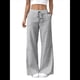 thumbnail image 3 of Pantalones de Salón A Rayas de Pierna para Mujer, Cintura Elástica y Bolsillos Gris XL, 3 of 9