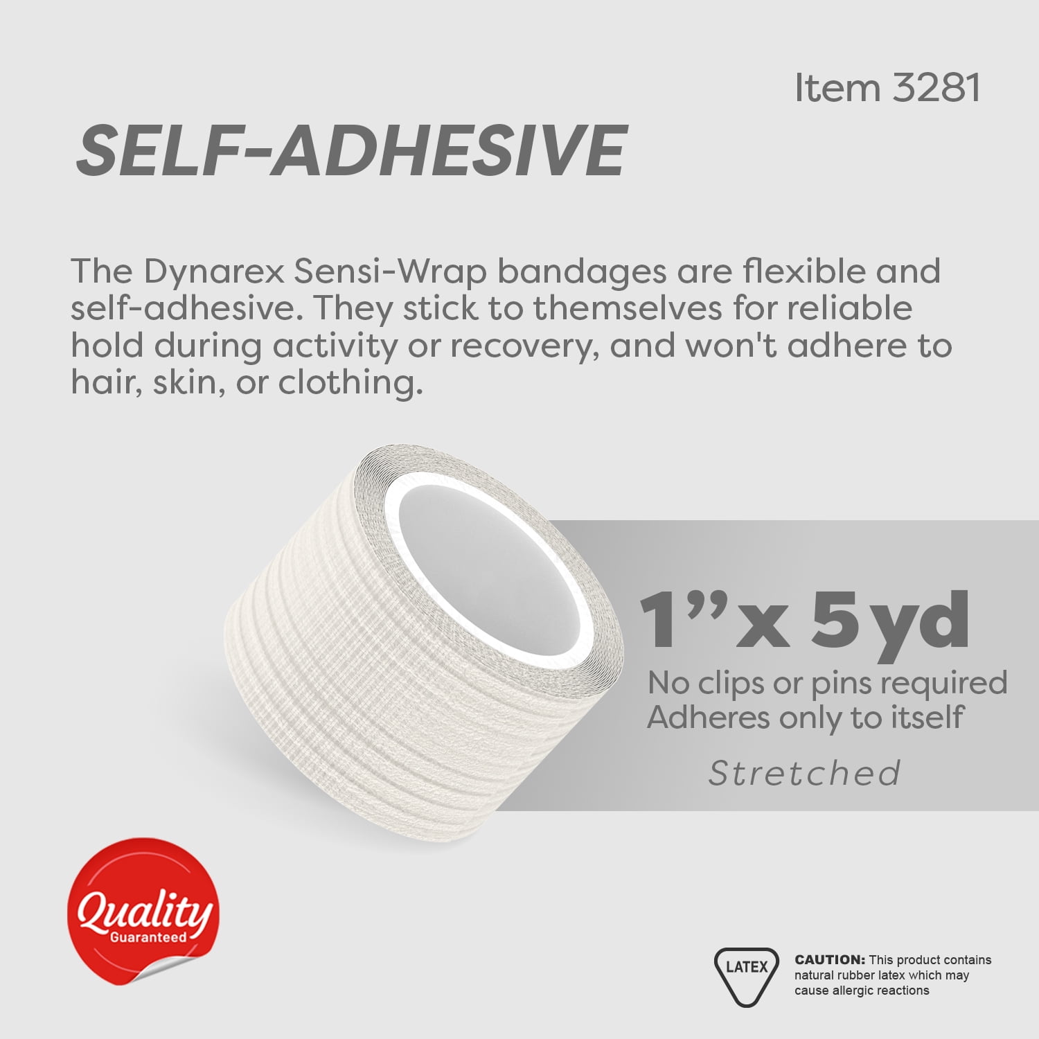 Dynarex Sensi-Wrap Self-Adhesive Bandages, 30-Pack, 1" x 5 yards, White, Latex, Colored Elastic Cohesive Athletic Tape, Tattoo Grip & Vet Wrap