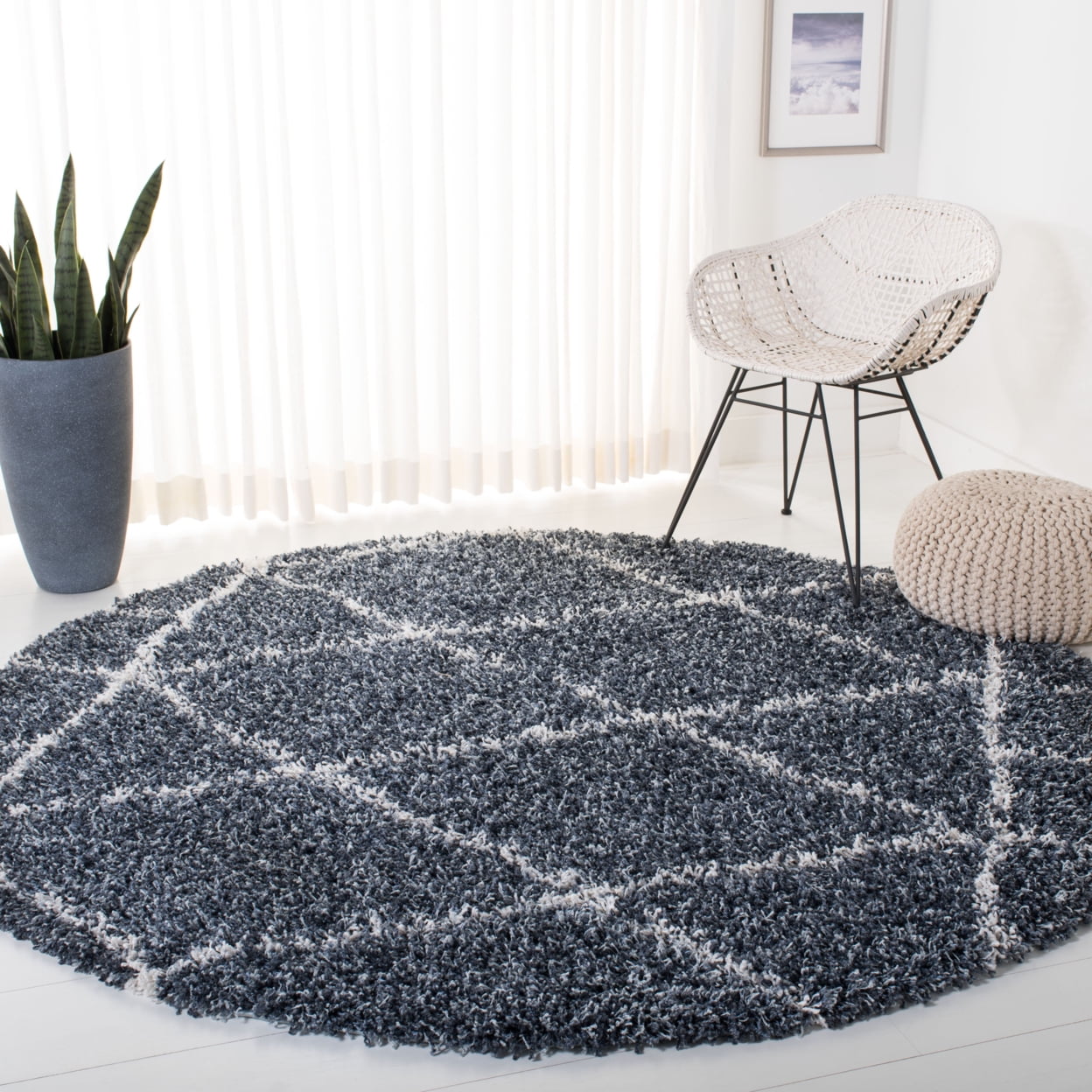 SAFAVIEH Pro Lux Shag Collection PLX433L Blue / Creme Rug