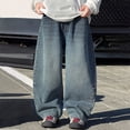 thumbnail image 2 of TTUHYWXI Boy's Regular Sutures Y2k Hip Hop Baggy Jeans Wide Leg Denim Pants Casual Loose Fit Trousers Streetwear (Blue,14-15 Years), 2 of 7