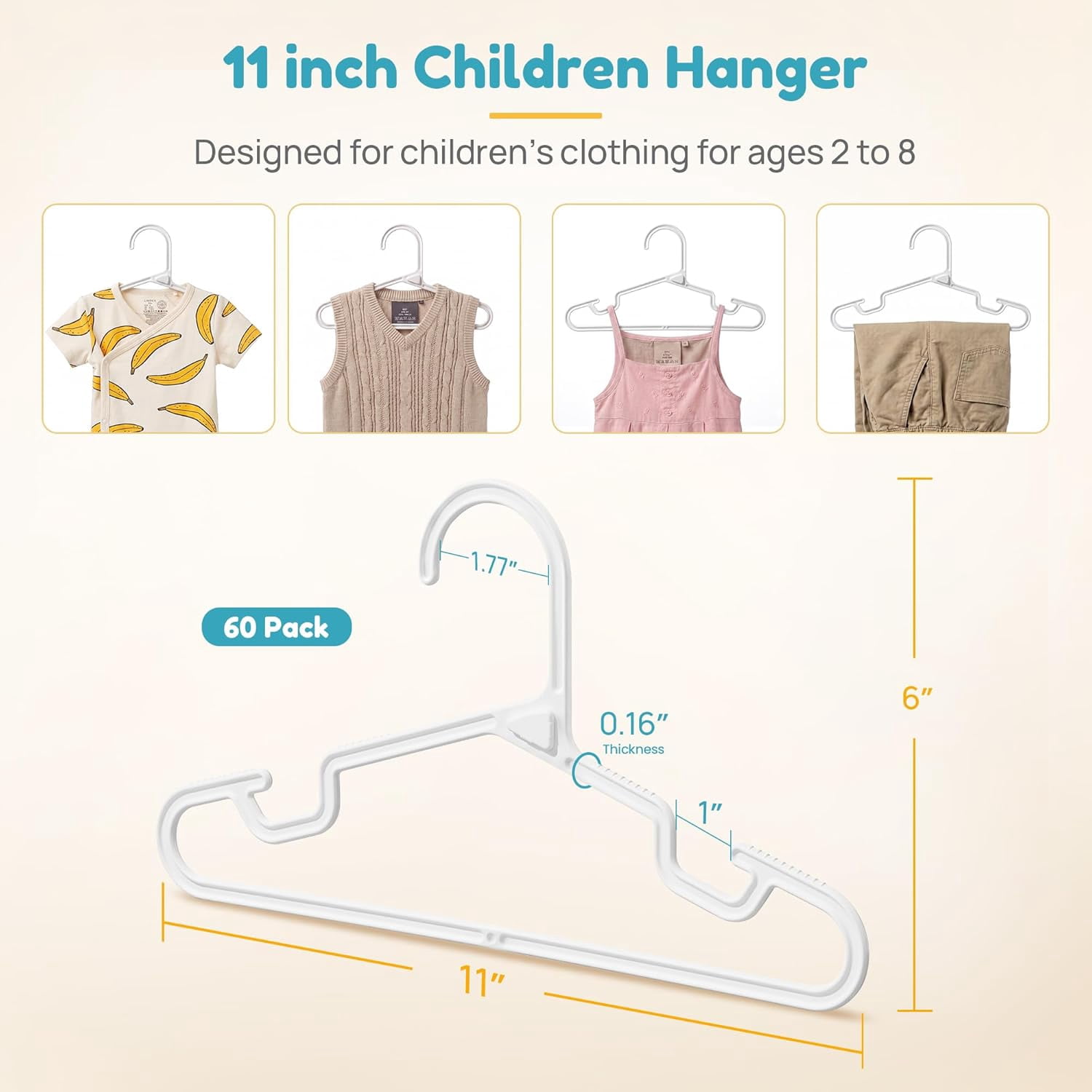 60 Pack Kids Hangers, 11 inch Baby Clothes Hangers for Closet, StackFit Interlocking Toddler Hanger for Pants, Dress, Skirt, Space-Saving Children Hangers with Non-Slip Shoulder Grooves