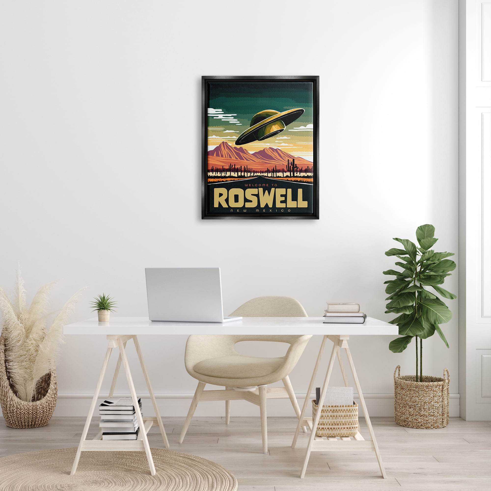 Stupell Industries Welcome Roswell New Mexico UFO Travel & Places Painting Black Floater Framed Art Print Wall Art