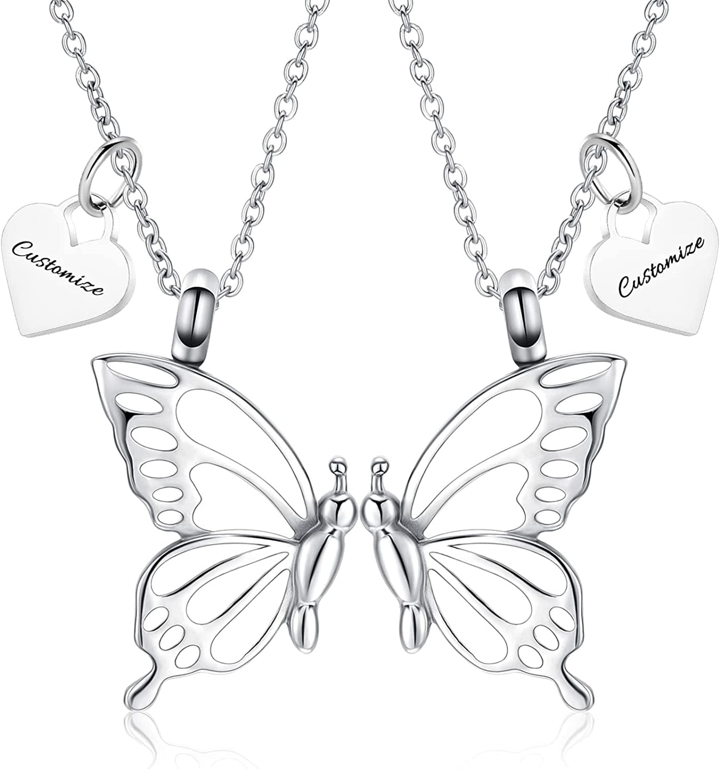 2PCS Cremation Jewelry for Ashes Butterfly Pendant Urn Necklace
