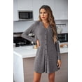 thumbnail image 3 of Oudiya Womens Button Down Night Shirt Long Sleeve Nightgowns Ribbed Knit V-Neck Sleepwear Pajama Dress, S-XXL, 3 of 5