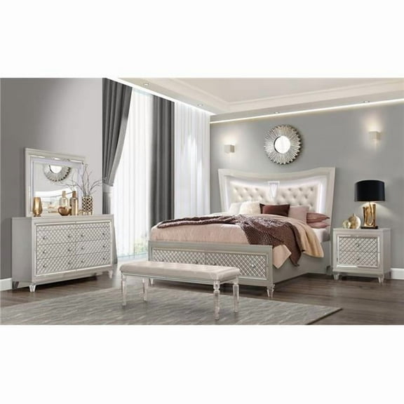 Global Furniture USA PARIS-QB W-LED DR MR NS 4 Piece Paris Queen Size Bedroom Set