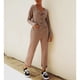 thumbnail image 3 of Mono casual de manga larga para mujer, cuello en V, botones, corte regular, pantalones rectos, mameluco de una pieza, 3 of 6