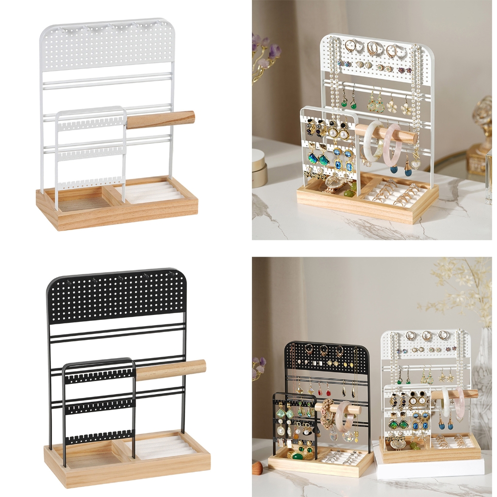 FENOHREFE Metal Jewelry Collection Rack Convenient Jewelry Stand with Hooks and Earring Holes Presentation