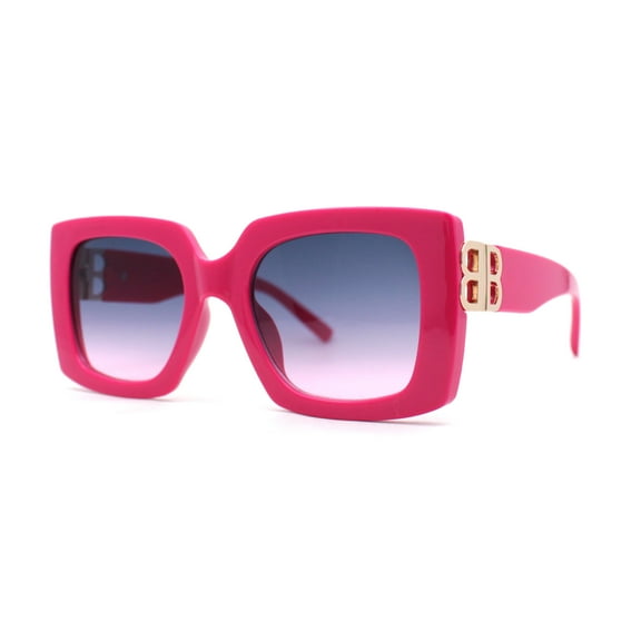 Womens Thick Plastic Butterfly Rectangle Designer Fashion Sunglasses Pink - Black Pink