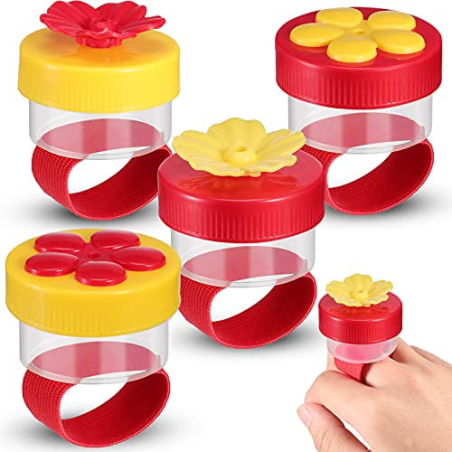 4 Pieces Hummingbird Wrist Feeder for Outdoor Hummingbird Hand Feeder Feeding Perch Feed with Adjustable Strap Flower Held Mini Hand Feeding Tools (Ring Style)