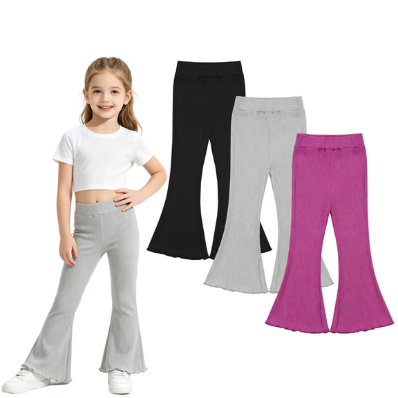 3 Pack Girls Flare Leggings Pants Girl Cotton Leggings High Waist Bell Bottoms Yoga Pants for Girls 2–8 Years