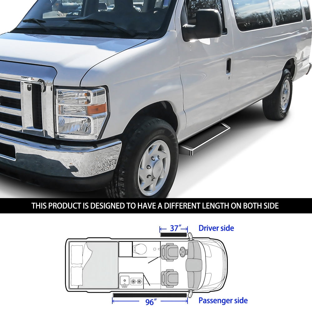 APS Running Boards 6 inches Silver Compatible with Ford Econoline 1999-2014 Full Size Van 3-Door (Nerf Bars Side Steps Side Bars)