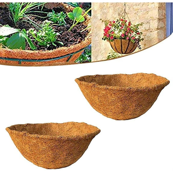 2pcs 16 inches Round Coco Coir Liners Replacement for Hanging Basket, 100% Natural Pre-Formed Coconut Fiber Planter Liners for Garden Flower Vegetables Pot/Wall Hanging Baskets/Fence Flower Baskets