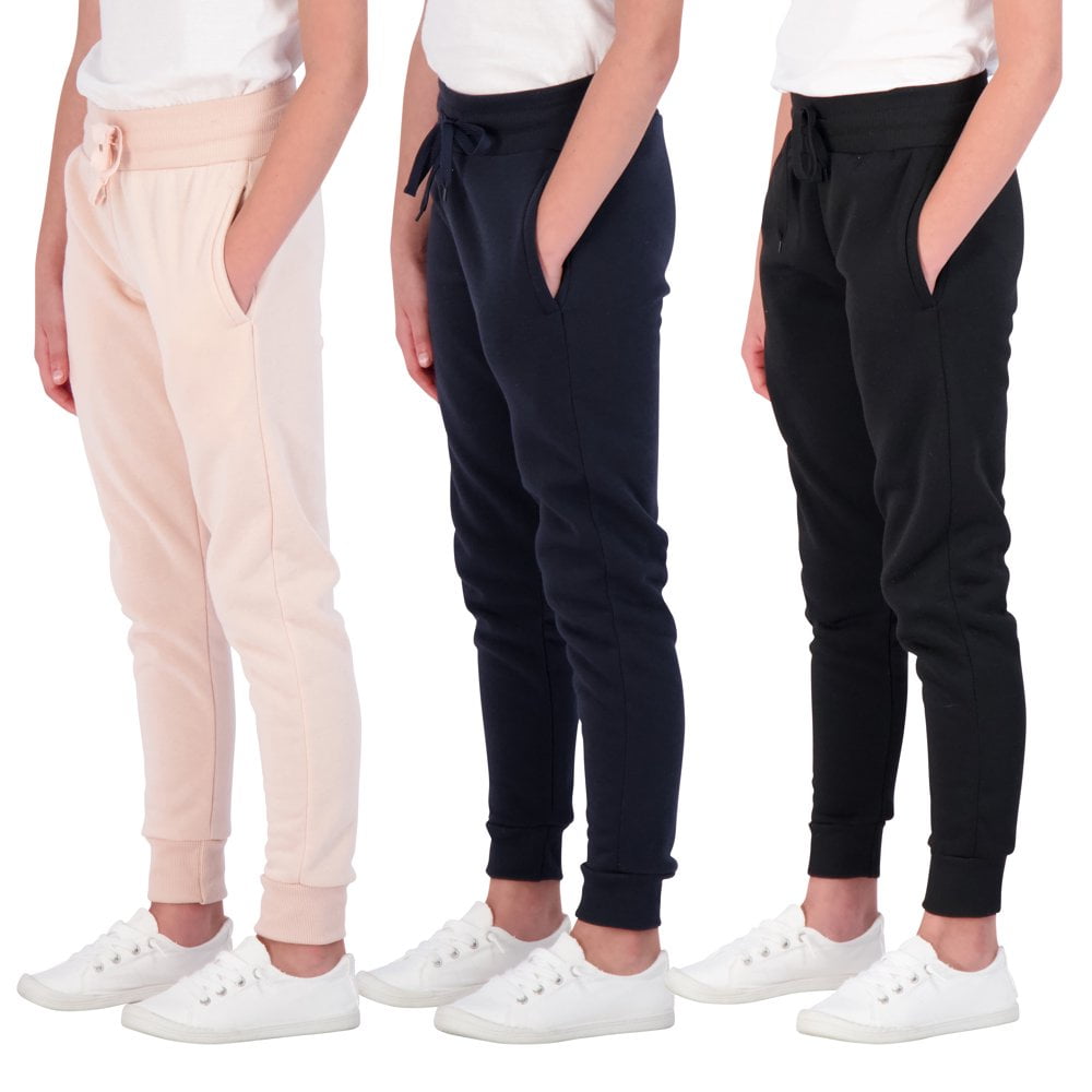 CHUANK 3 Pack Girls Fleece Joggers Soft Active Performance Casual Sweatpants Ages 7 16