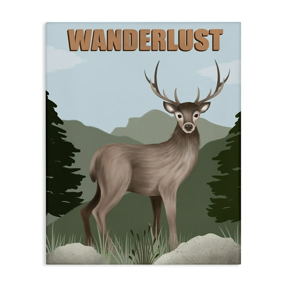Stupell Industries Wanderlust Nature & Deer Animals Painting Wrapped Canvas Art Print Wall Art, 16 x 20