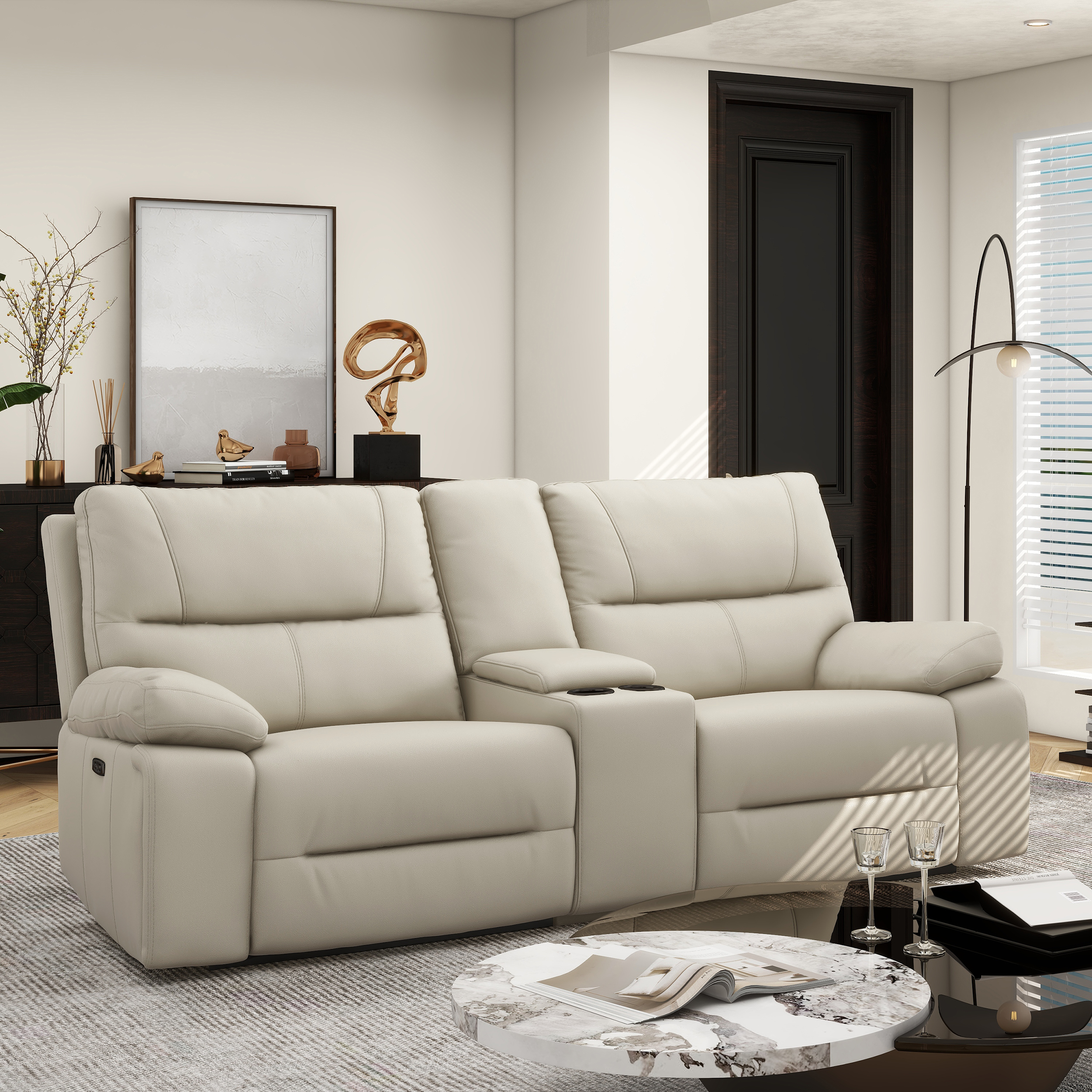 Jennifer Taylor Home Malibu 79" Modern Power Motion 3-Piece Reclining Loveseat Sofa with Cup Holders