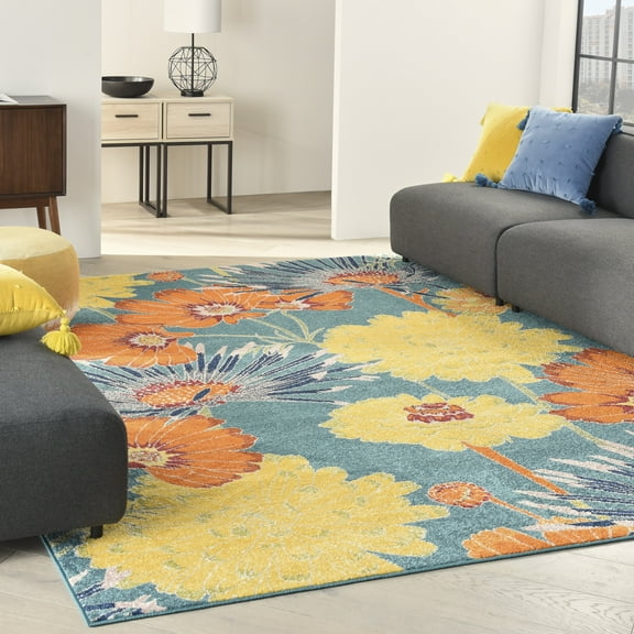 Nourison Allur Modern Floral Turquoise Multicolor 7'10" x 9'10" Area Rug, (8' x 10')