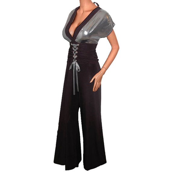 Funfash Plus Size Clothing for Women Made in USA Pants Corset Black Silver Gray Jumper Jumpsuit Palazzo Flare Gaucho Pantsuit One piece 1x 16