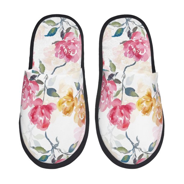 Balery Colorful Flowers Pantuflas de Casa de Felpa Silenciosas con Diseño Estampado, Zapatillas Cómodas Antideslizantes de Algodón para Interior-Medium