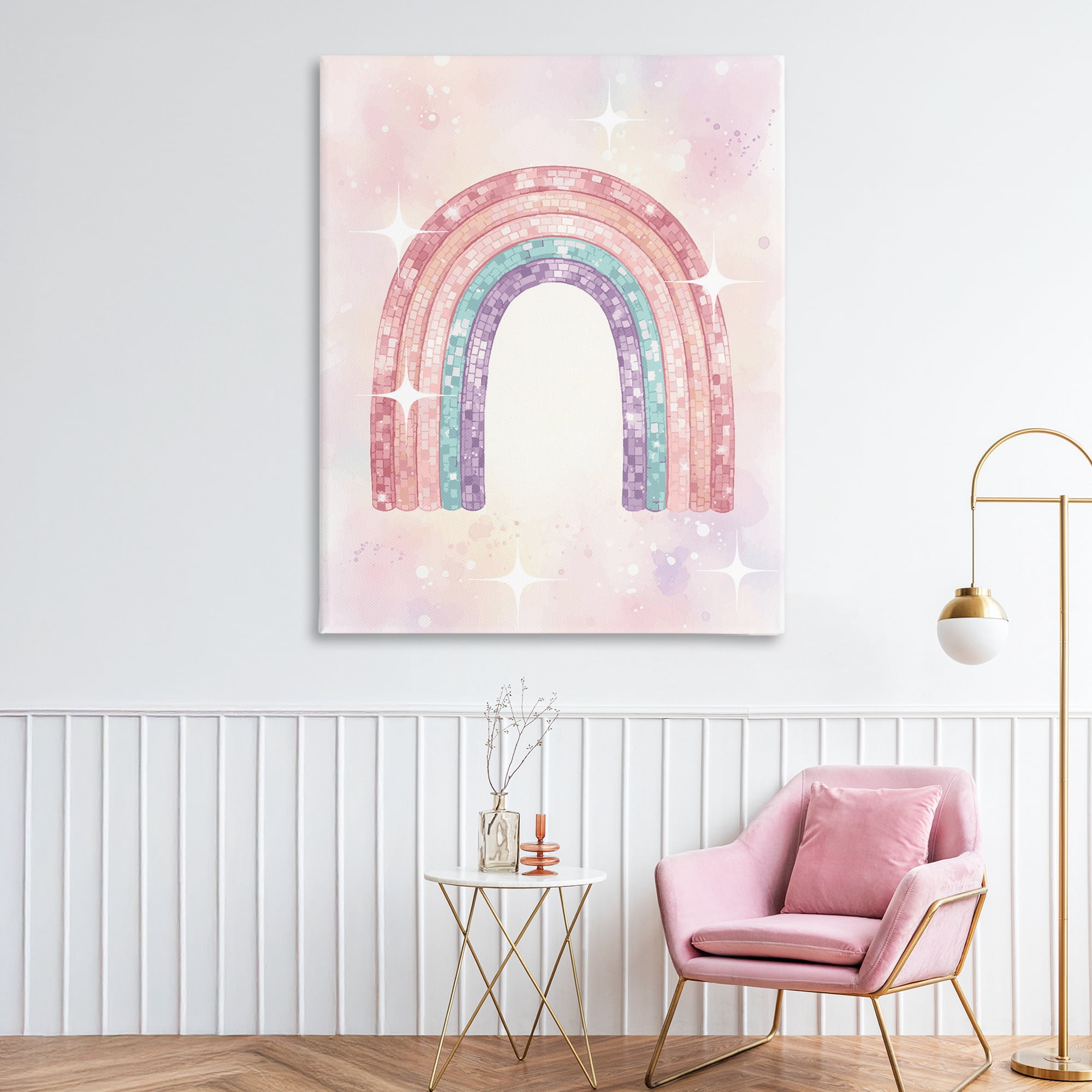 Stupell Industries Pastel Disco Rainbow Sparkles Canvas Wall Art, design by Lil' Rue