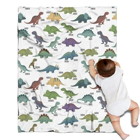 White Cartoon Dinosaurs Names Pattern Blanket,Comfortable Soft Flannel Throw Blanket,All Season,Warm Lightweight Blankets for Sofa Bed Couch Living Room Chair,30"x40"