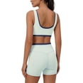 thumbnail image 6 of YHCY Womens Striped Workout Sets 2 Piece Double Layer Yoga Set Wide Strap Sports T Shirt Bra Elastic High Waisted Tummy Control Biker Shorts Stretchy Soft Lounge Athletic Sets Light Green L, 6 of 7