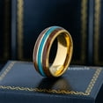 thumbnail image 2 of 8mm Men's Yellow Gold Tungsten Wedding Band, Wood & Turquoise Inlay Anniversary Ring - TN829WAs9, 2 of 4