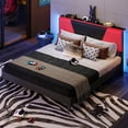 thumbnail image 4 of Bestier King Size Bed Frame with LED Adjustable Storage headboard, PU Leather Upholstered Platform Bed, Black & Red, 4 of 9
