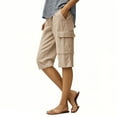 thumbnail image 3 of QATAINLAV Spring Savings! Linen Bermuda Shorts for Women Casual Knee Length Beach Shorts Summer Lightweight Multi Pockets Cargo Shorts Beige L, 3 of 7