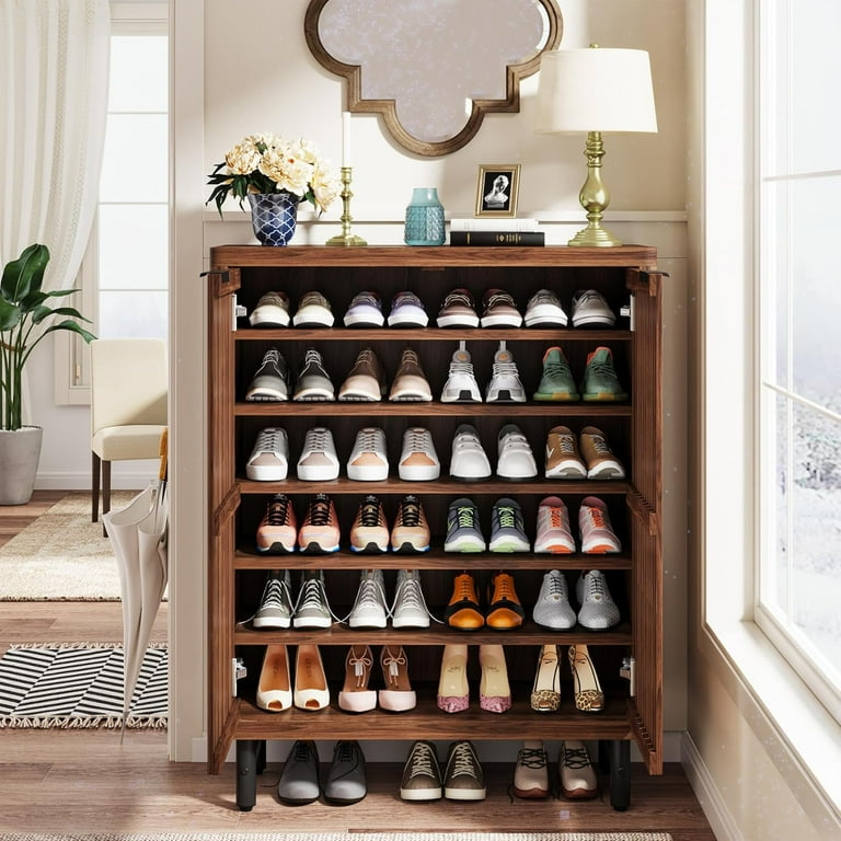 Tribesigns 6-Tier Shoe Cabinet with Louvered Doors, Wooden Shoe