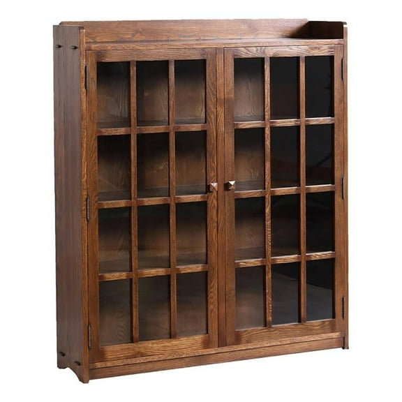 Pemberly Row Arts and Crafts 2-Door Wood Bookcase in Walnut Finish
